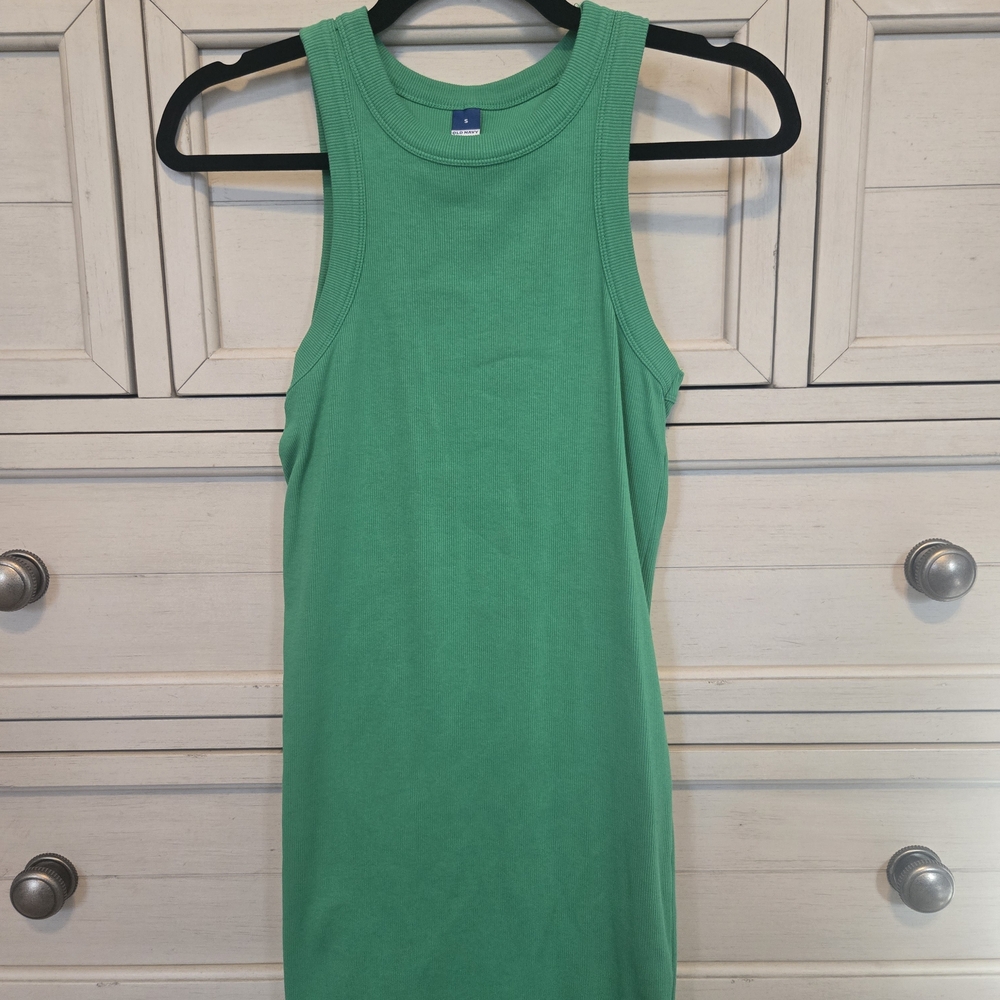 Old Navy Vibrant Green Ribbed Tank Dress. Fitted To The Body. Size Small